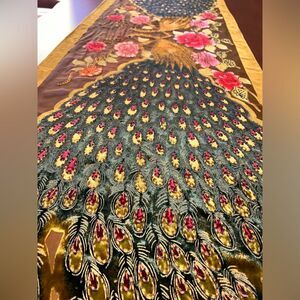 Silk & Velvet burnout Beaded Wrap Honey Green Peacock!  66" X 21" French Country